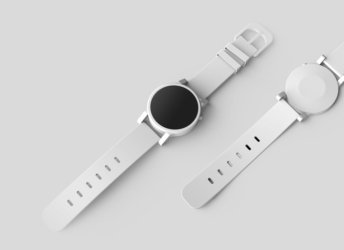 Stainless steel chronograph watch on neutral background
