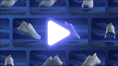 Product video frames arranged around a play button